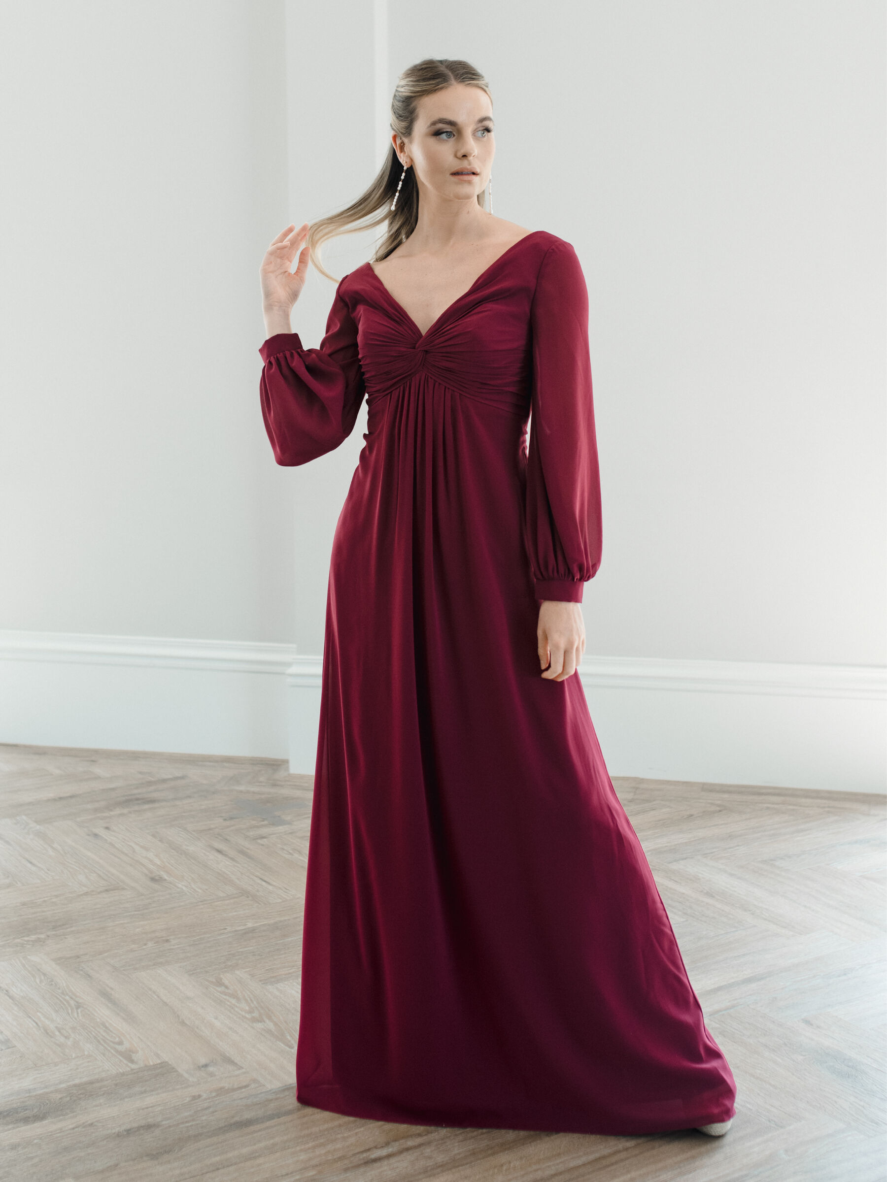 Long Sleeve Chiffon Bridesmaid Dress