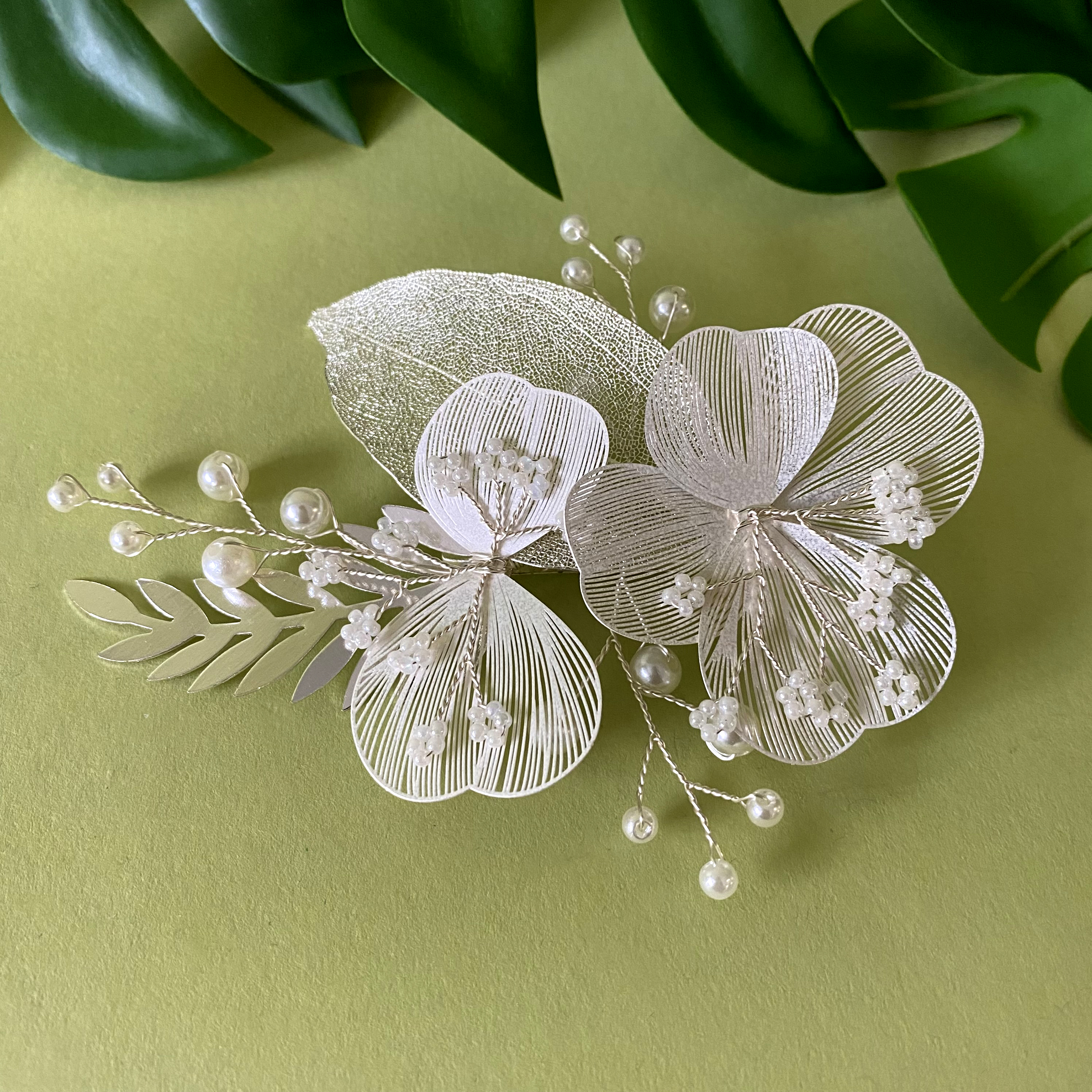 Silver flower hair sale clip