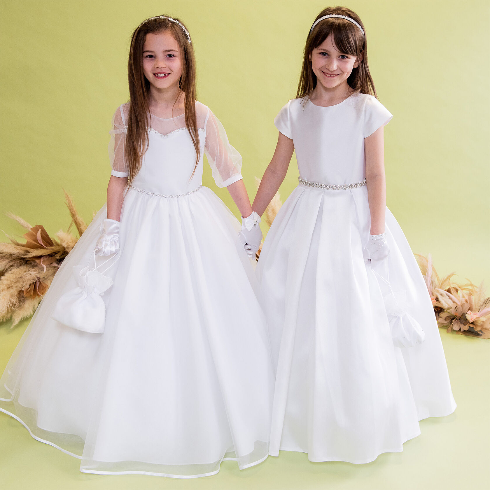 Puffed Sleeves Lace and Satin First Communion Dress Celestial 3302 –  Sparkly Gowns